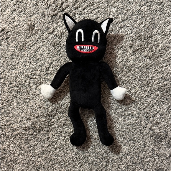 Other - Black Plush Toy with White Accents cartoon cat siren head